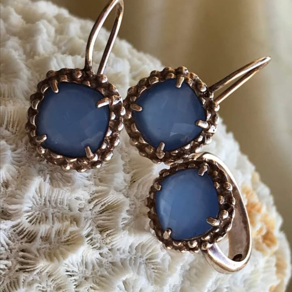 925  Rose Gold plated Natural  Chalcedony set ring and earrings
